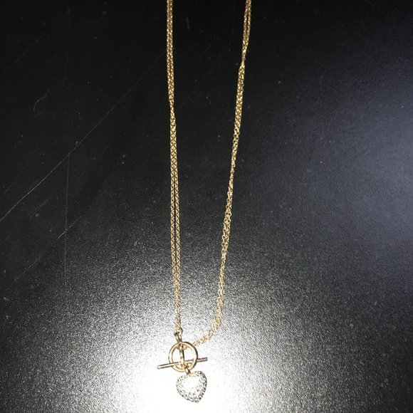 18" 14 Kt Gold Vermeil Cable Chain Toggle Necklace with Heart pendant - Picture 5 of 16